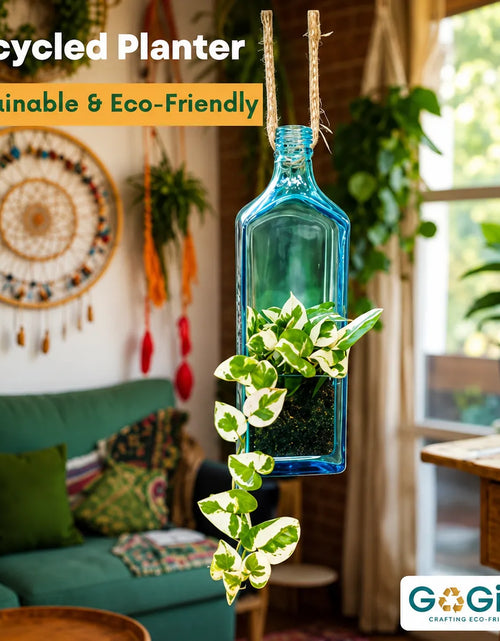 Load image into Gallery viewer, Sapphire Bottle Hanging Planter – Upcycled Glass Planter
