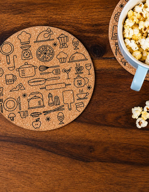 Load image into Gallery viewer, Round Shape Cork Hot Trivets &amp; Coasters Set of 2 – Heat Resistant Table Mats

