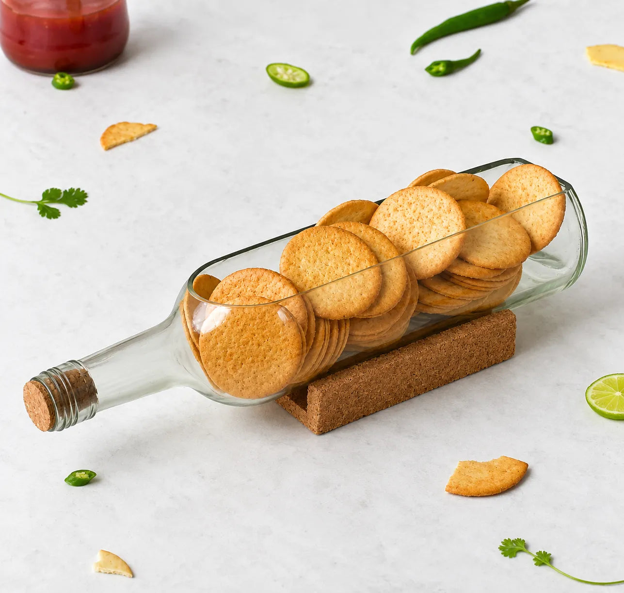 Upcycled Transparent Wine Bottle Platter – Handmade Recycled Glass Serving Tray