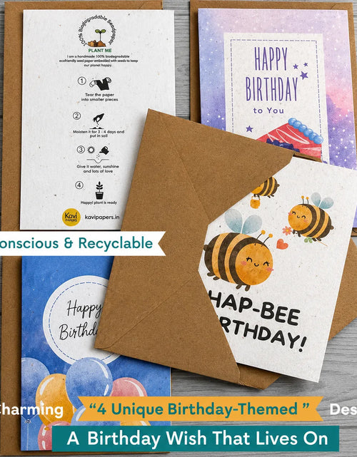 Load image into Gallery viewer, Seed Paper Set of 4 Plantable Birthday Greeting Cards with Kraft Envelopes
