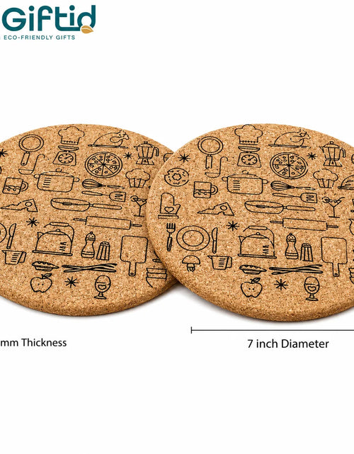 Load image into Gallery viewer, Round Shape Cork Hot Trivets &amp; Coasters Set of 2 – Heat Resistant Table Mats
