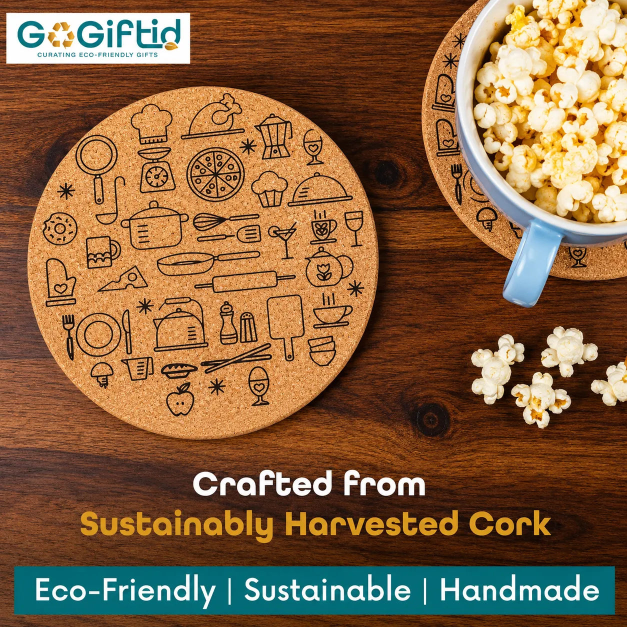 Round Shape Cork Hot Trivets & Coasters Set of 2 – Heat Resistant Table Mats