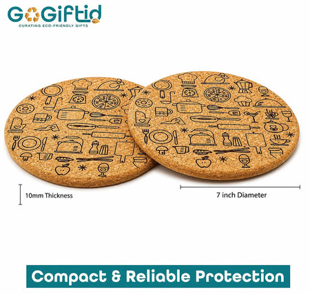 Round Shape Cork Hot Trivets & Coasters Set of 2 – Heat Resistant Table Mats