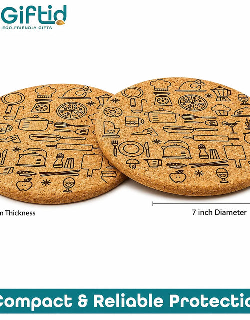 Load image into Gallery viewer, Round Shape Cork Hot Trivets &amp; Coasters Set of 2 – Heat Resistant Table Mats
