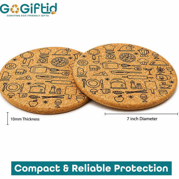 Round Shape Cork Hot Trivets & Coasters Set of 2 – Heat Resistant Table Mats