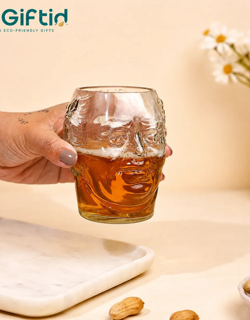 Load image into Gallery viewer, Old Monk Face Glass 700ml – Handmade Upcycled Rum &amp; Whisky Glass

