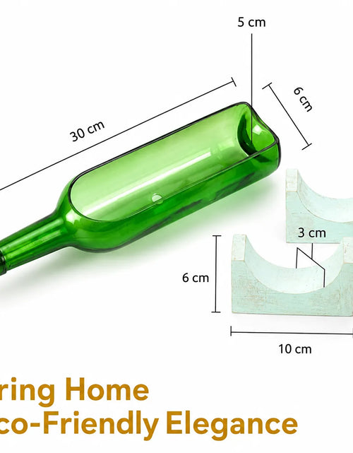 Load image into Gallery viewer, Upcycled Wine Bottle Planter with Wooden Stand – Sea Green Handmade Glass Planter
