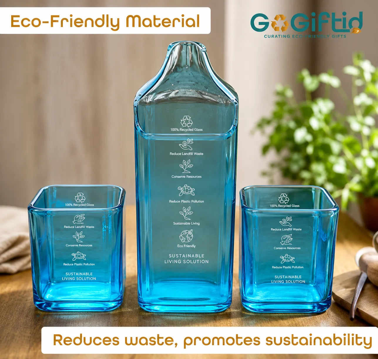 Bombay Sapphire Glasses Set of 2 With Jug – Handmade Upcycled Drinkware