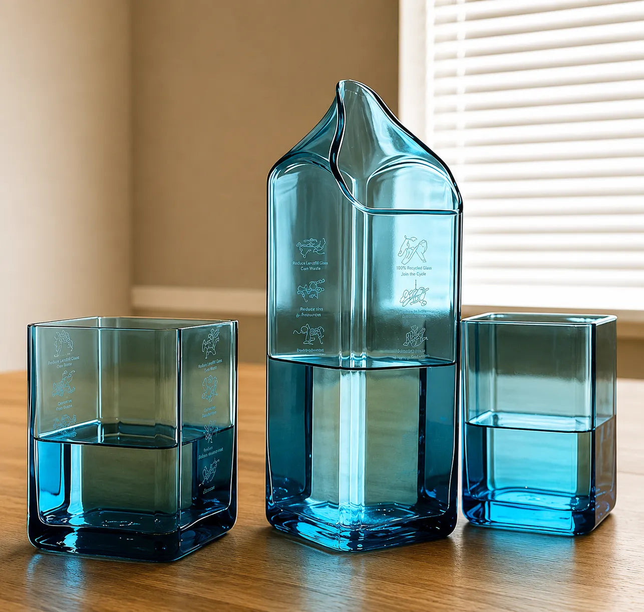 Bombay Sapphire Glasses Set of 2 With Jug – Handmade Upcycled Drinkware