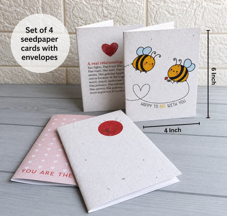 Seed Paper Set of 4 Plantable Love You Greeting Cards with Kraft Envelopes