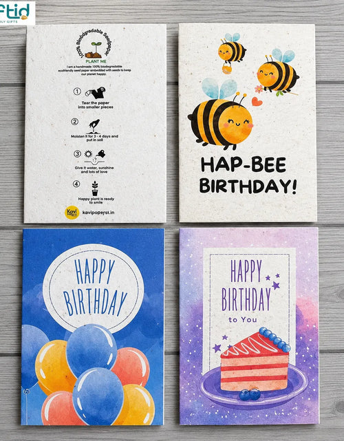 Load image into Gallery viewer, Seed Paper Set of 4 Plantable Birthday Greeting Cards with Kraft Envelopes
