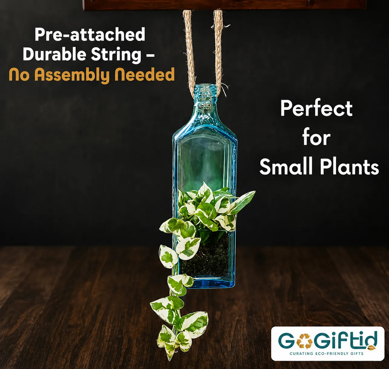 Sapphire Bottle Hanging Planter – Upcycled Glass Planter