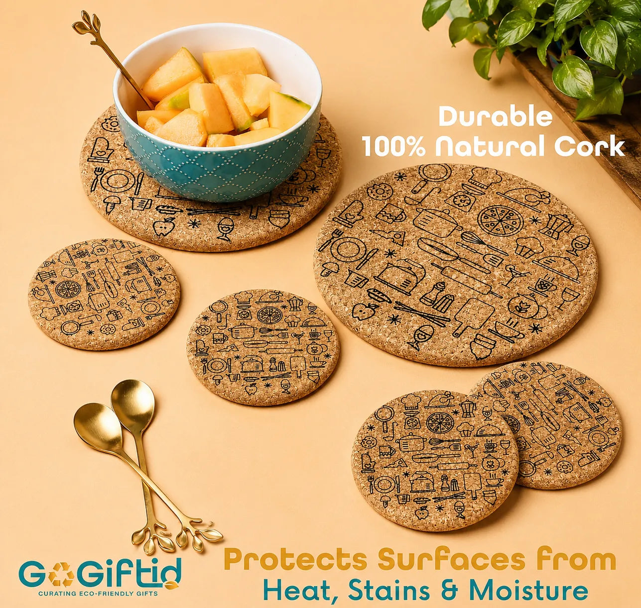 Round Shape Cork Hot Trivets & Coasters Set of 2 – Heat Resistant Table Mats