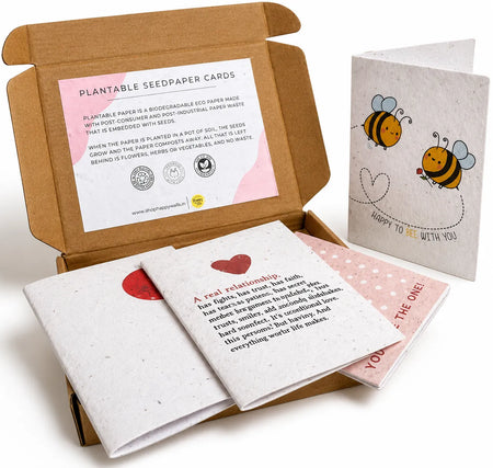 Seed Paper Set of 4 Plantable Love You Greeting Cards with Kraft Envelopes
