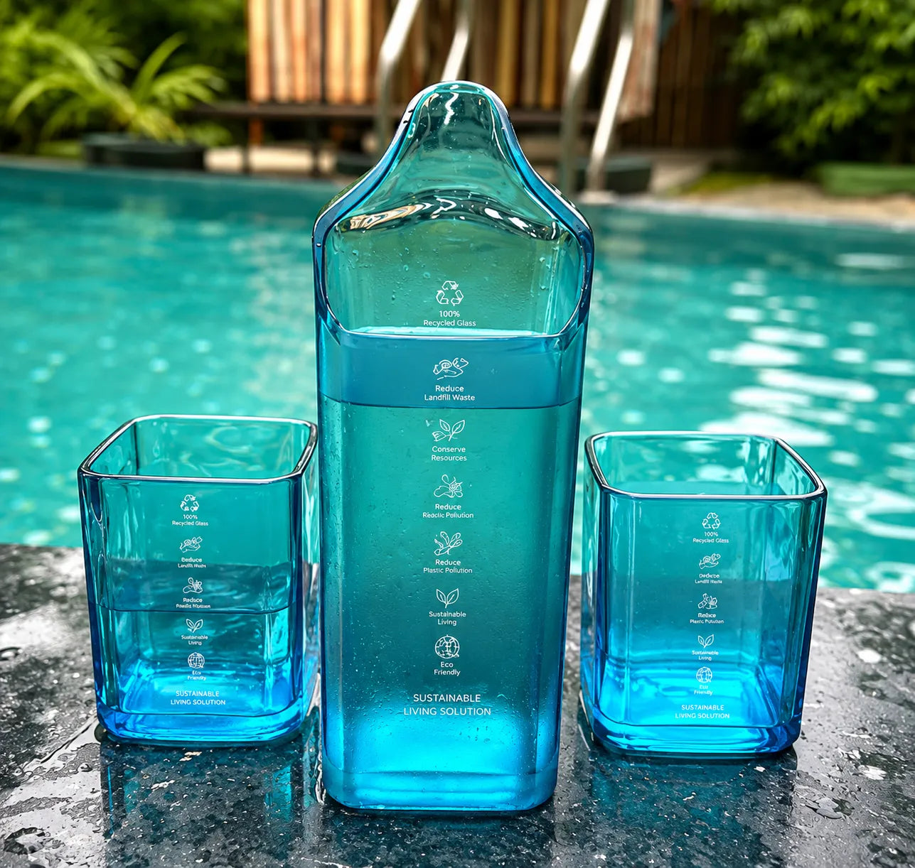 Bombay Sapphire Glasses Set of 2 With Jug – Handmade Upcycled Drinkware