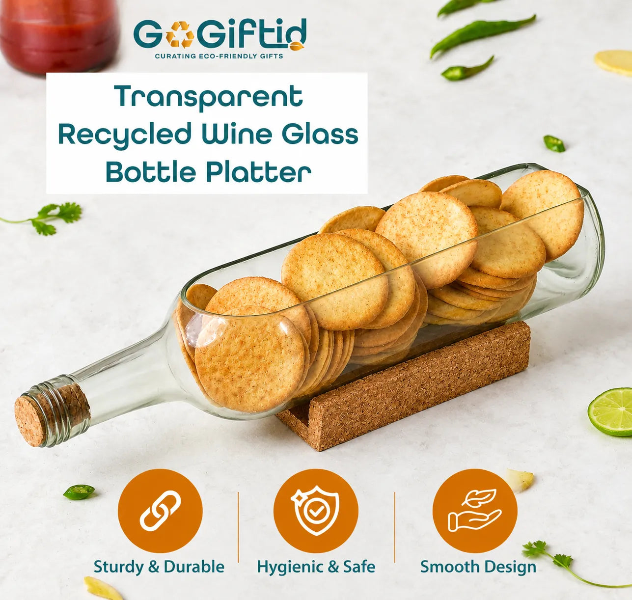 Upcycled Transparent Wine Bottle Platter – Handmade Recycled Glass Serving Tray