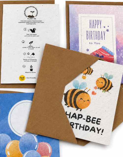 Load image into Gallery viewer, Seed Paper Set of 4 Plantable Birthday Greeting Cards with Kraft Envelopes
