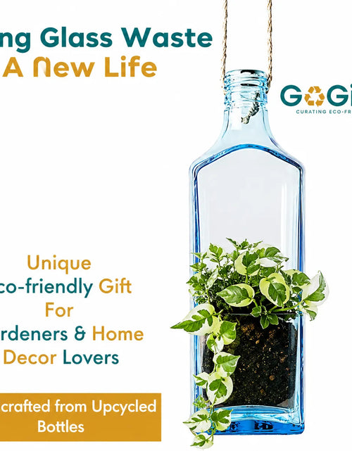Load image into Gallery viewer, Sapphire Bottle Hanging Planter – Upcycled Glass Planter
