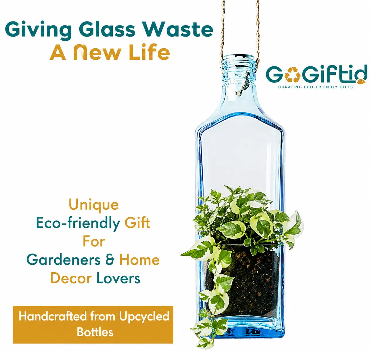 Sapphire Bottle Hanging Planter – Upcycled Glass Planter