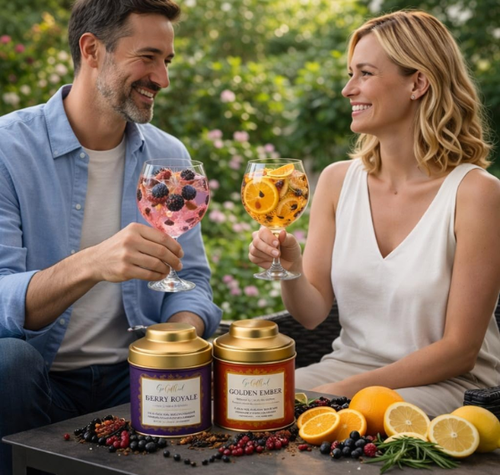 Load image into Gallery viewer, Botanical Gin Infusion Gift Set – Golden Ember &amp; Berry Royale DIY Cocktail Infusion Kit
