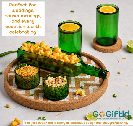 Upcycled Green Wine Bottle Serving Set – Handmade Sustainable Serveware