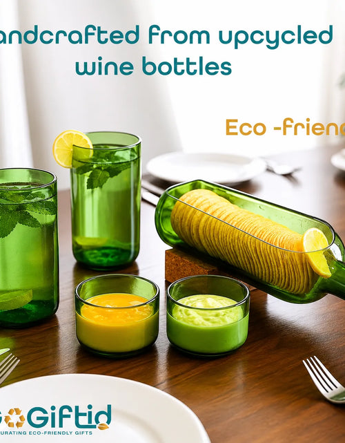 Load image into Gallery viewer, Upcycled Green Wine Bottle Serving Set – Handmade Sustainable Serveware

