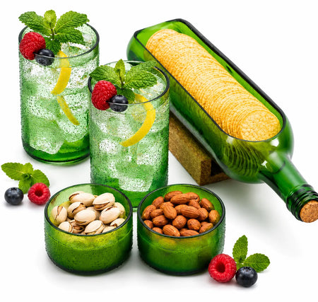 Upcycled Green Wine Bottle Serving Set – Handmade Sustainable Serveware