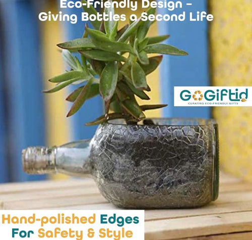 Load image into Gallery viewer, Upcycled Rum Bottle Planter – Handmade Glass Table Top Succulent Planter
