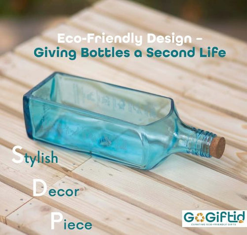 Load image into Gallery viewer, Upcycled Sapphire Bottle Planter – Handmade Sea Green Table Top Glass Planter
