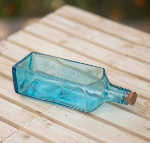 Load image into Gallery viewer, Upcycled Sapphire Bottle Planter – Handmade Sea Green Table Top Glass Planter

