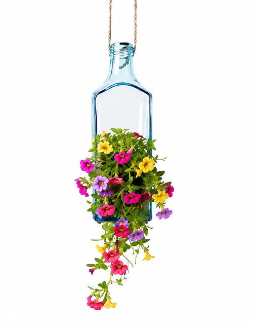 Load image into Gallery viewer, Sapphire Bottle Hanging Planter – Upcycled Glass Planter
