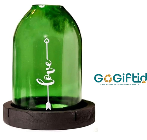 Load image into Gallery viewer, Hope Tealight Candle Holder – Handmade Recycled Glass Candle Holder with Wooden Base

