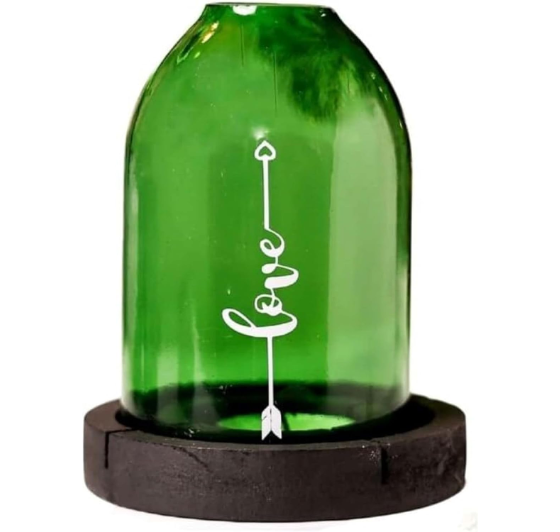 Hope Tealight Candle Holder – Handmade Recycled Glass Candle Holder with Wooden Base