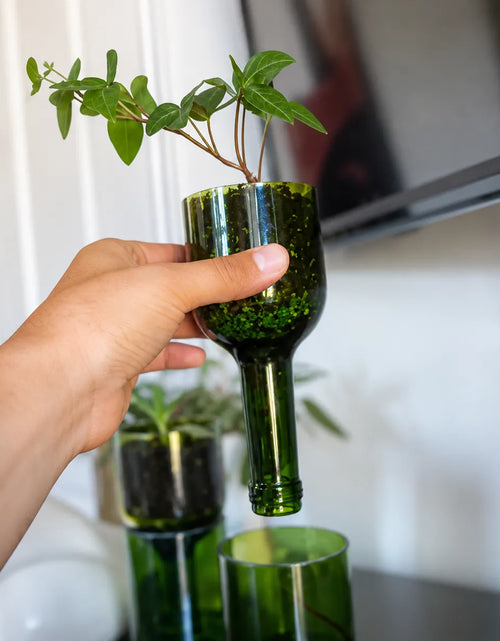 Load image into Gallery viewer, Self Watering Wine Bottle Planter – Recycled Glass Plant Pot
