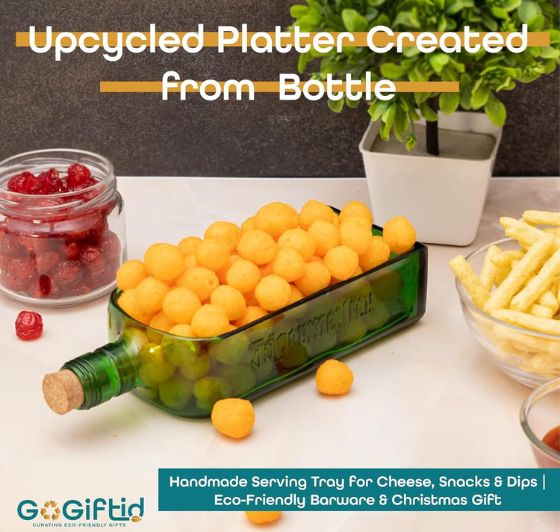 Upcycled Jagermeister Bottle Platter – Handmade Recycled Glass Serving Dish
