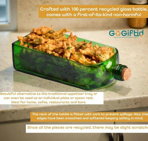 Load image into Gallery viewer, Upcycled Jagermeister Bottle Platter – Handmade Recycled Glass Serving Dish
