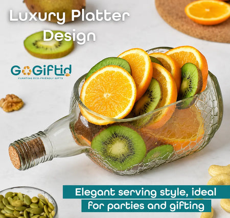 Upcycled Old Monk Glass Platter – Handmade Serving Tray for Snacks & Desserts