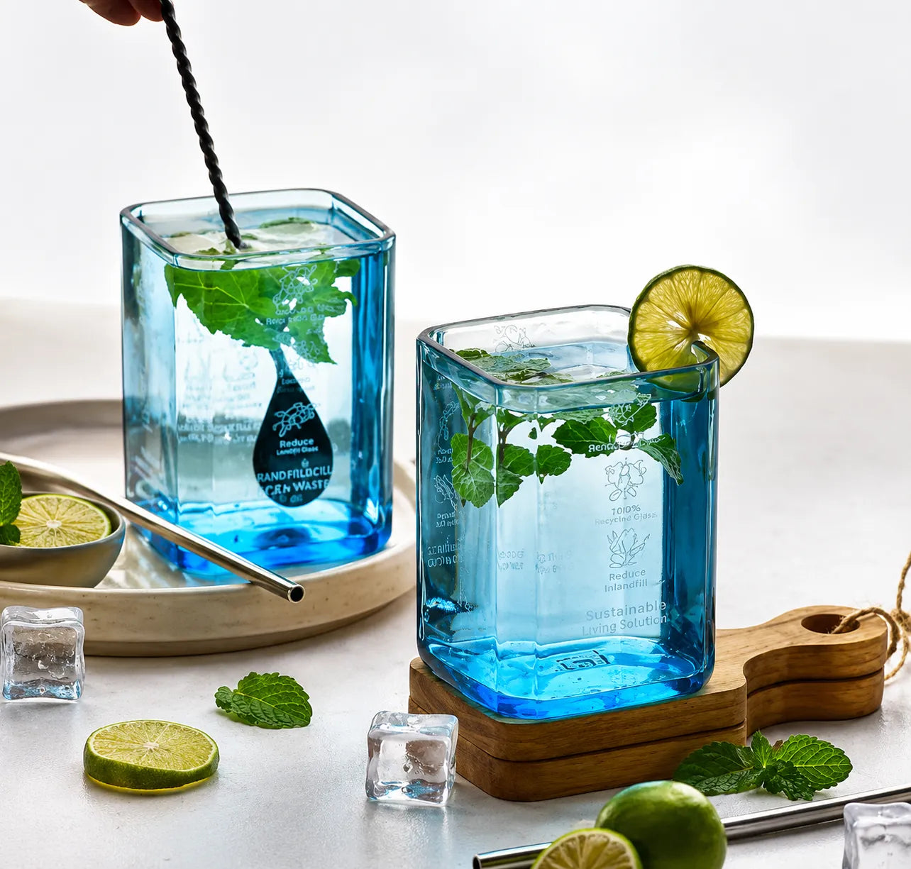 Bombay Sapphire Glasses Set of 2 With Jug – Handmade Upcycled Drinkware