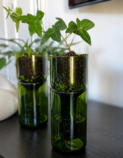 Load image into Gallery viewer, Self Watering Wine Bottle Planter – Recycled Glass Plant Pot
