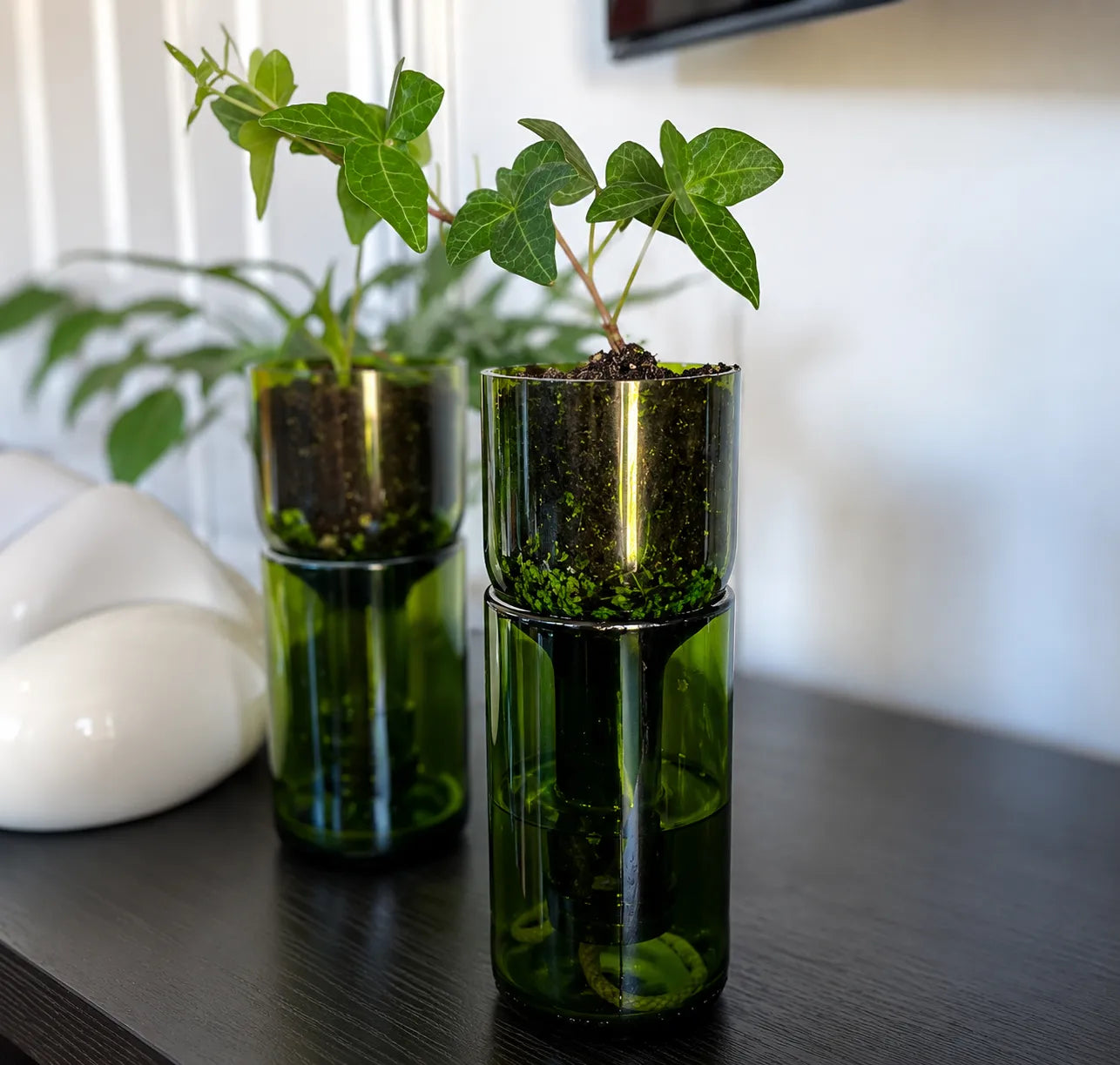 Self Watering Wine Bottle Planter – Recycled Glass Plant Pot