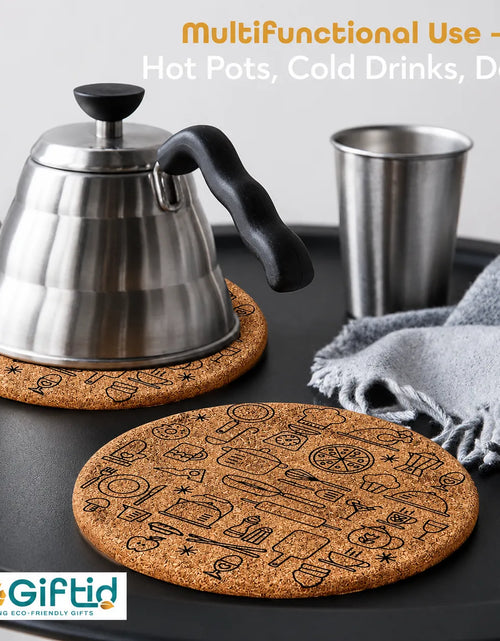 Load image into Gallery viewer, Round Shape Cork Hot Trivets &amp; Coasters Set of 2 – Heat Resistant Table Mats
