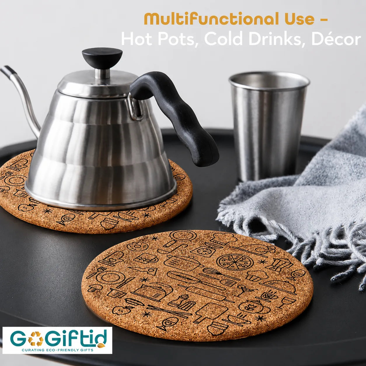Round Shape Cork Hot Trivets & Coasters Set of 2 – Heat Resistant Table Mats