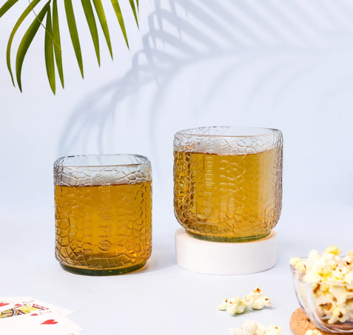 Load image into Gallery viewer, Old Monk Serving Set – Upcycled Rum Glasses &amp; Serving Platter Gift Set
