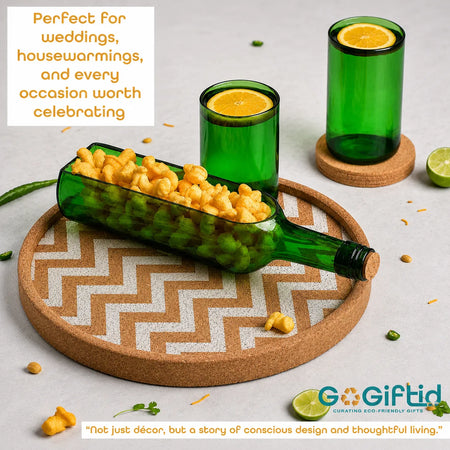 Handmade Recycled Bottle Platter & Glass Set