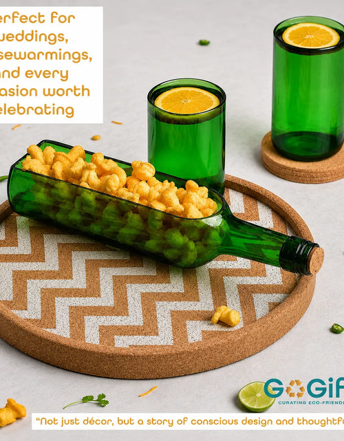 Load image into Gallery viewer, Handmade Recycled Bottle Platter &amp; Glass Set
