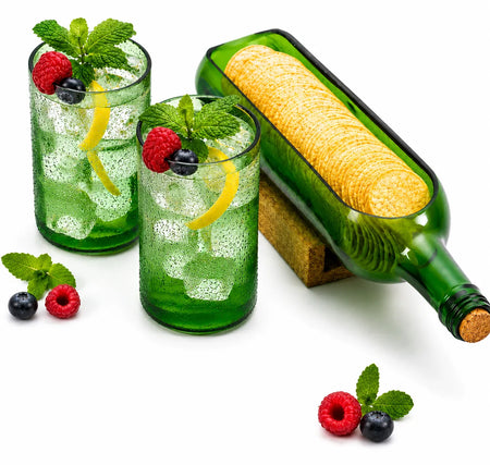 Handmade Recycled Bottle Platter & Glass Set