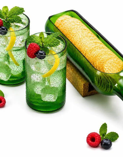 Load image into Gallery viewer, Handmade Recycled Bottle Platter &amp; Glass Set
