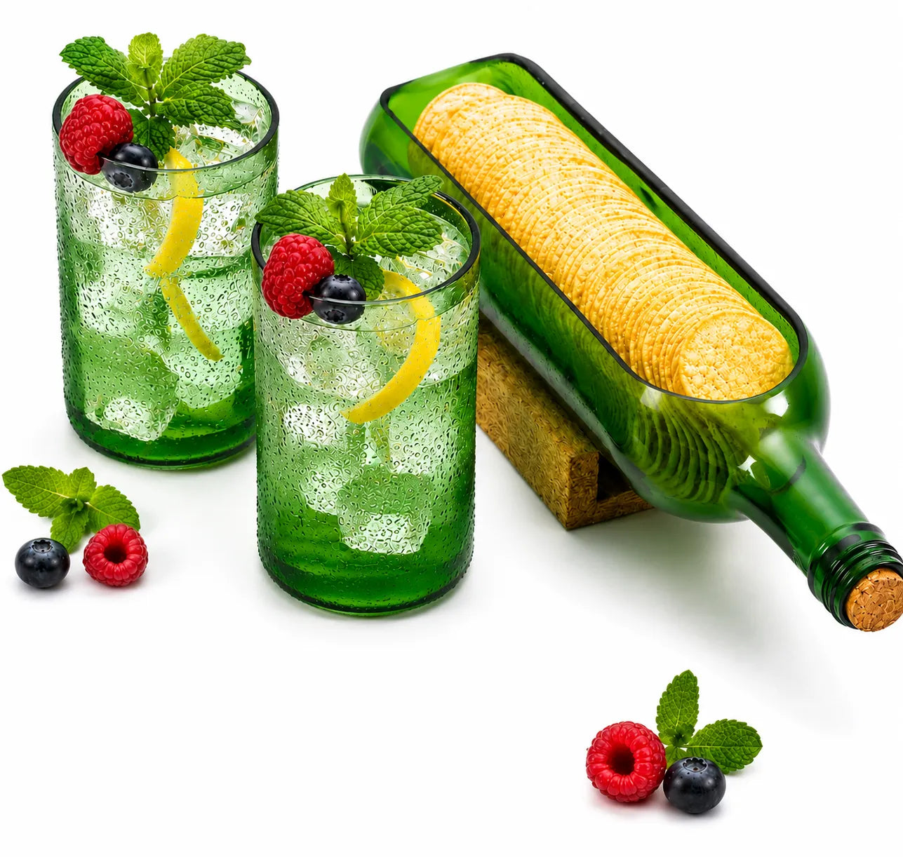 Handmade Recycled Bottle Platter & Glass Set