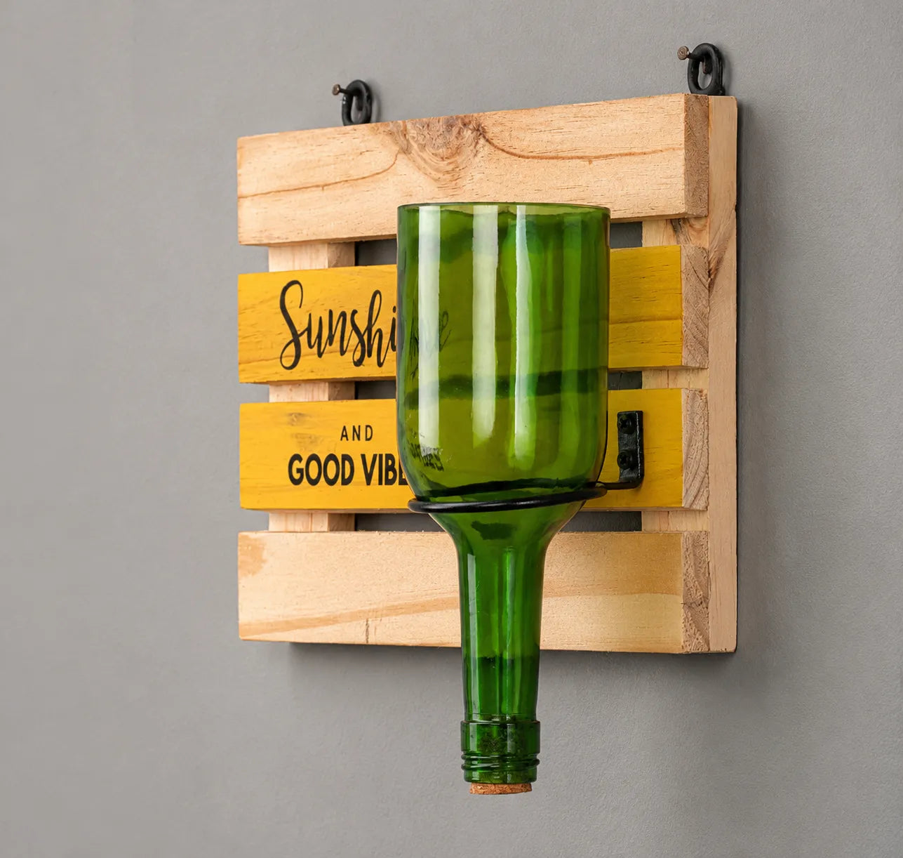 Upcycled Wine Bottle Wall Planter with Wooden Board – Handmade Plant Holder