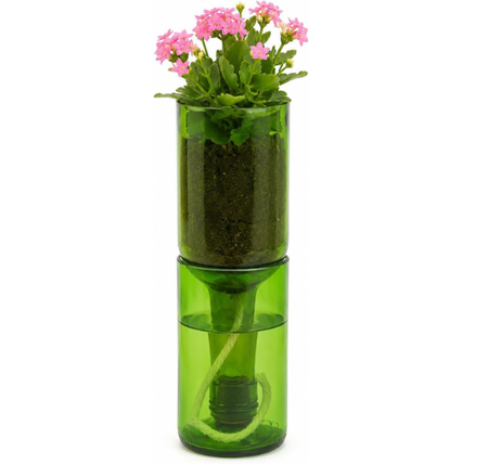 Self Watering Wine Bottle Planter – Recycled Glass Plant Pot